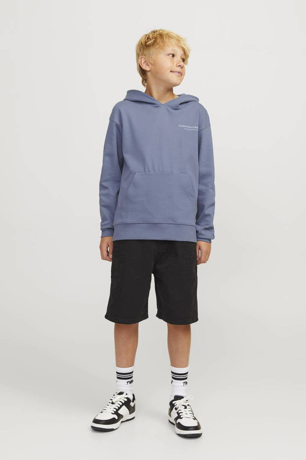 JACK & JONES hoodie JCOAERO met tekst zachtblauw