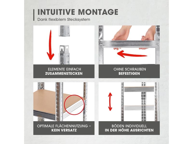 EASYmaxx Schwerlastregal 180 x 40 x 40 cm Regal mit 5 belastbaren Holzböden