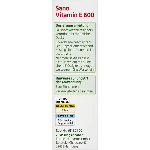 ALTAPHARMA SANO VITAMIN E 600