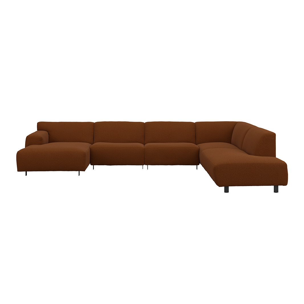 Vesta U-sofa Sjeselong venstre, 3-seter og åpen ende høyre. Big hjørnemodul, Tekstil Gianni Bronze, sort metallben 10 cm, Comfort CM