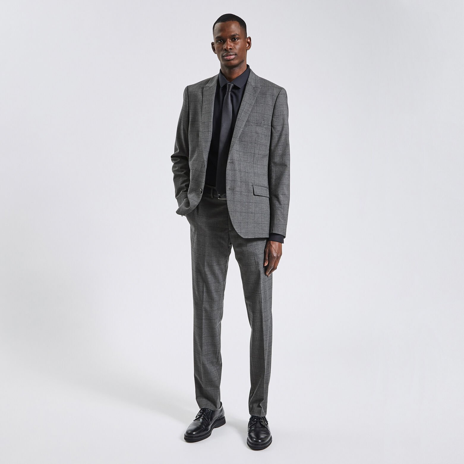 Chemise slim sans repassage unie coton Noir