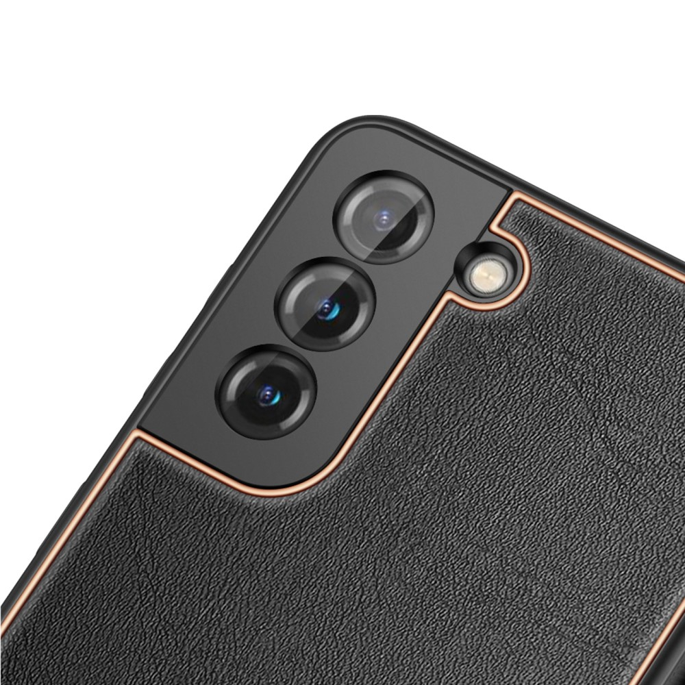 Samsung Galaxy S21 FE 5G Galvanisierte Hardcase Hülle mit Lederüberzug - Schwarz