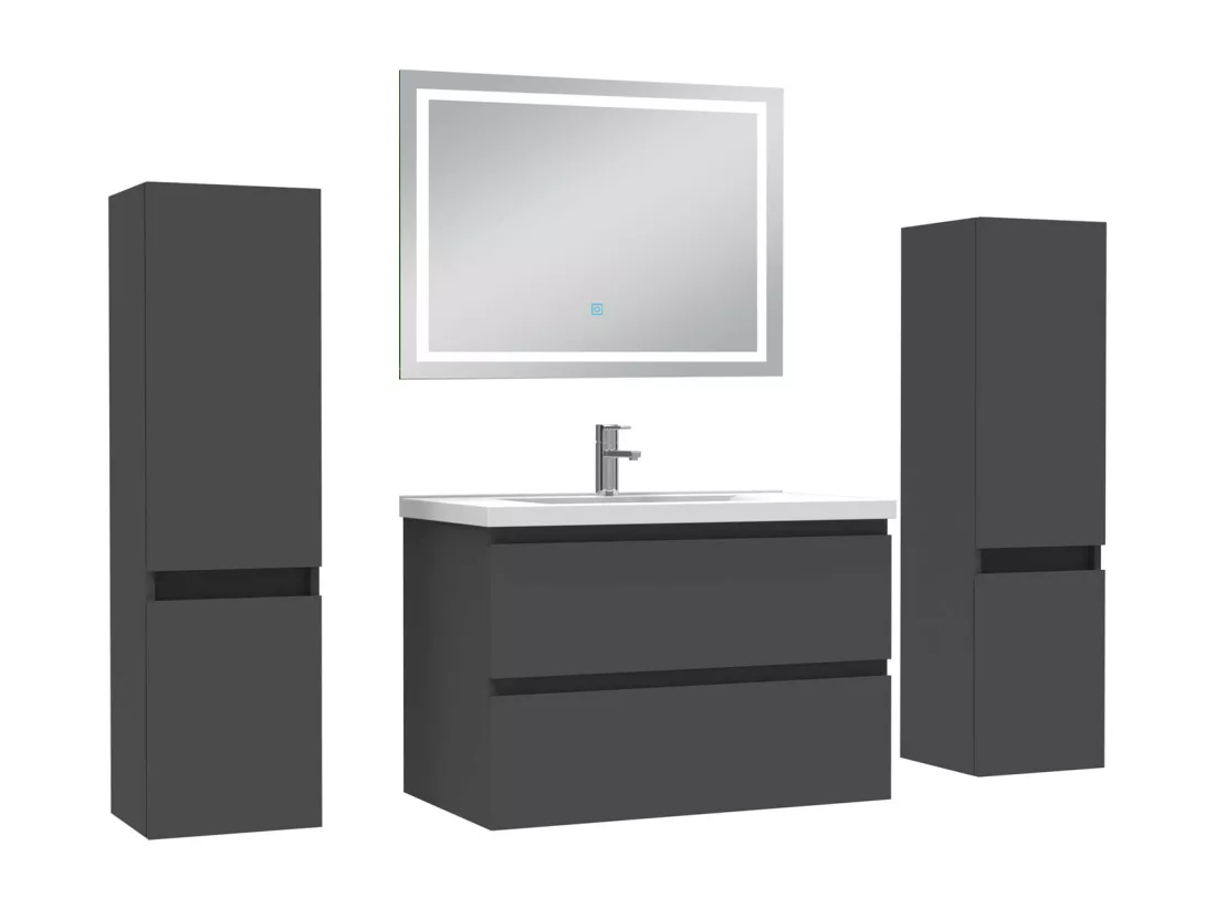 Ensemble meubles Salle de Bain 80cm avec colonne et miroir lumineux 3 couleurs Anthracite