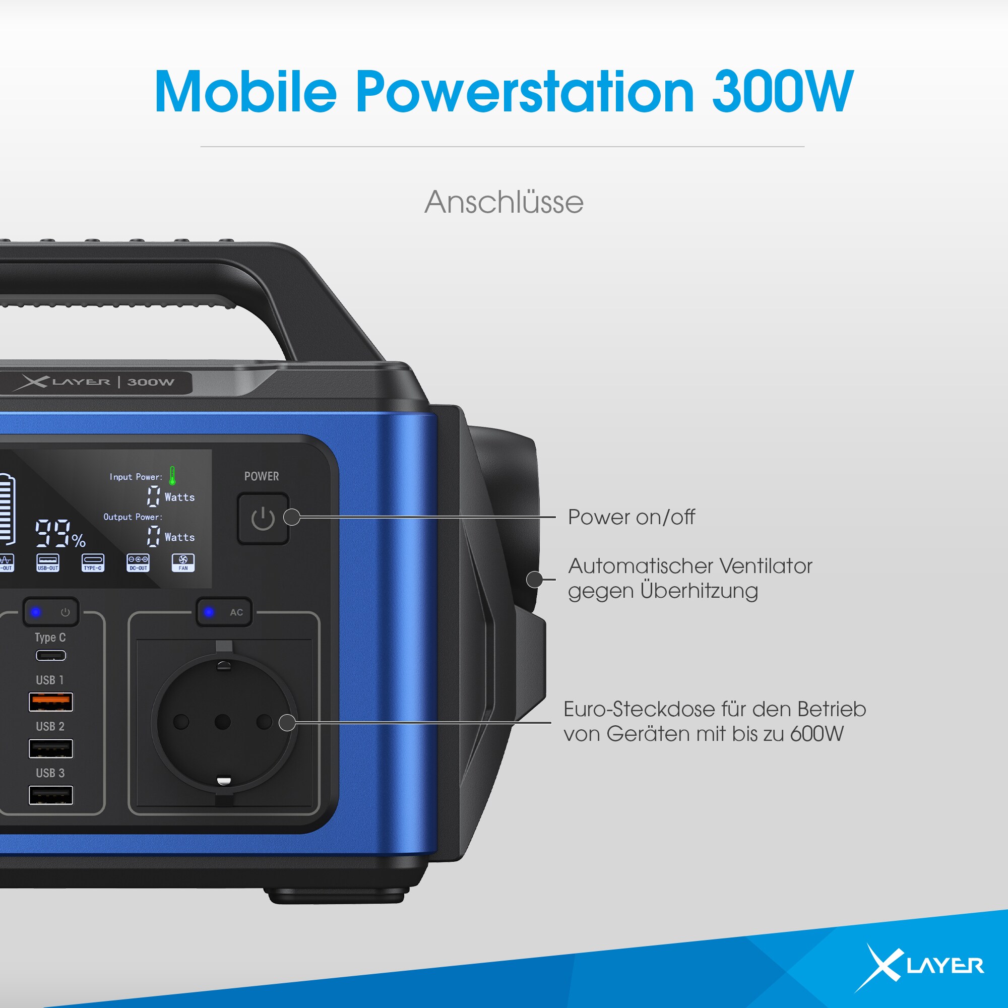 Xlayer Powerstation 300W (Peak 600W) 296Wh mit Solar Panel 80W faltbar