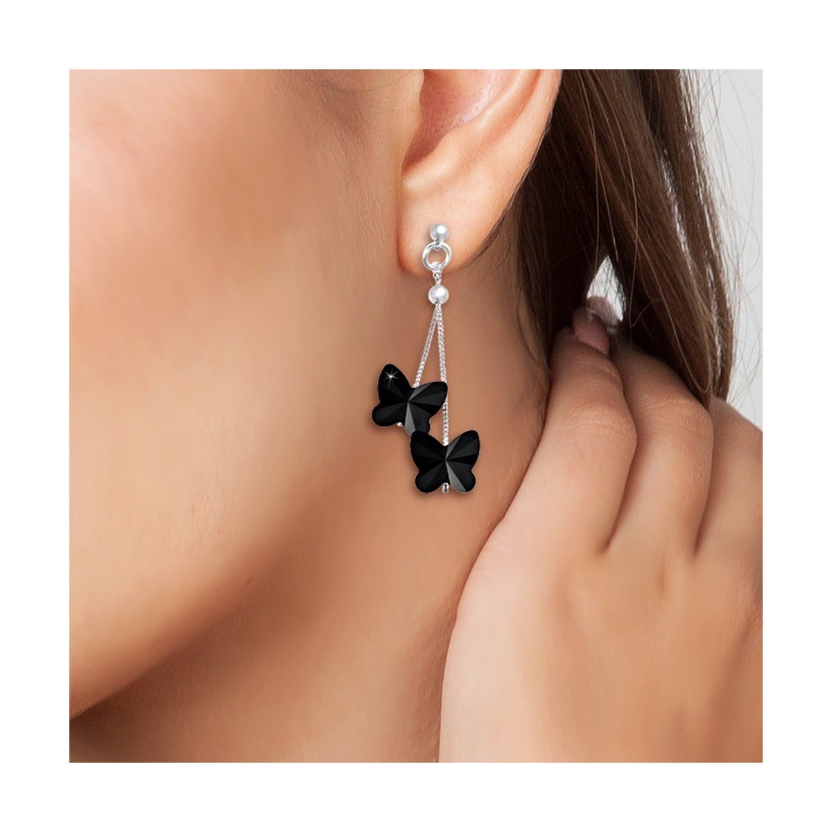 Boucles d'oreilles SC Crystal papillons noirs ornées de Cristaux scintillants