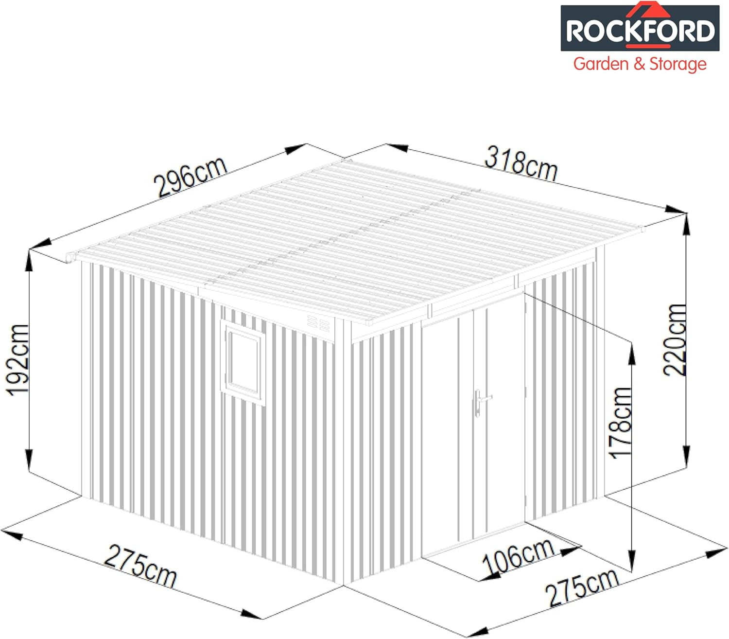 Rockford Porto 400 Gartenhaus aus Metall, Anthrazit