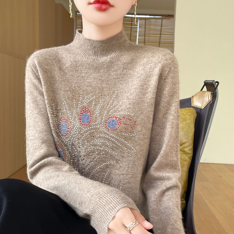 Weelop - Top met lange mouwen en nephals en strass steentjes
