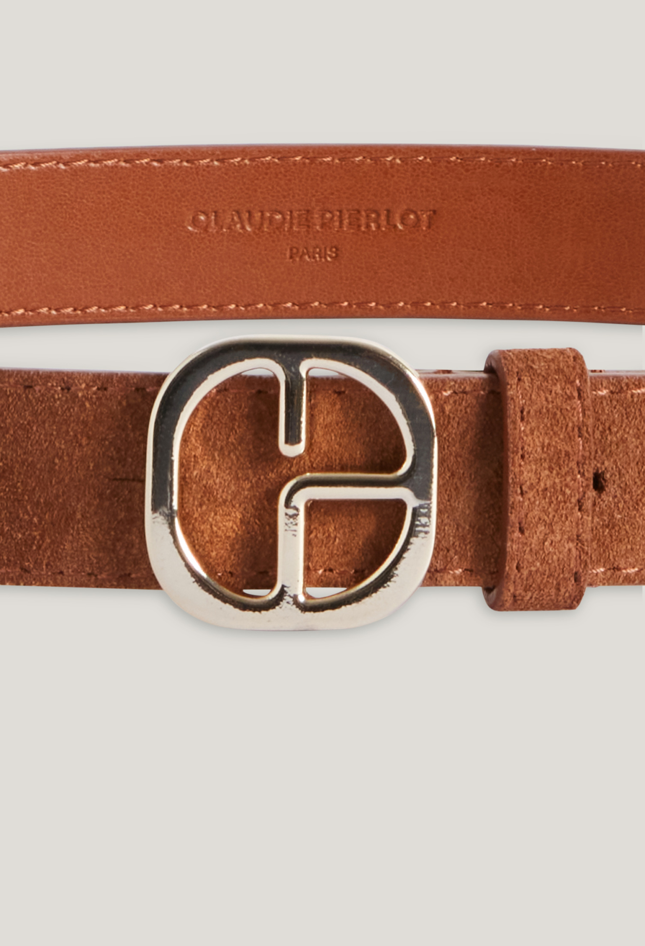 Ceinture cuir su&egrave;de caramel
