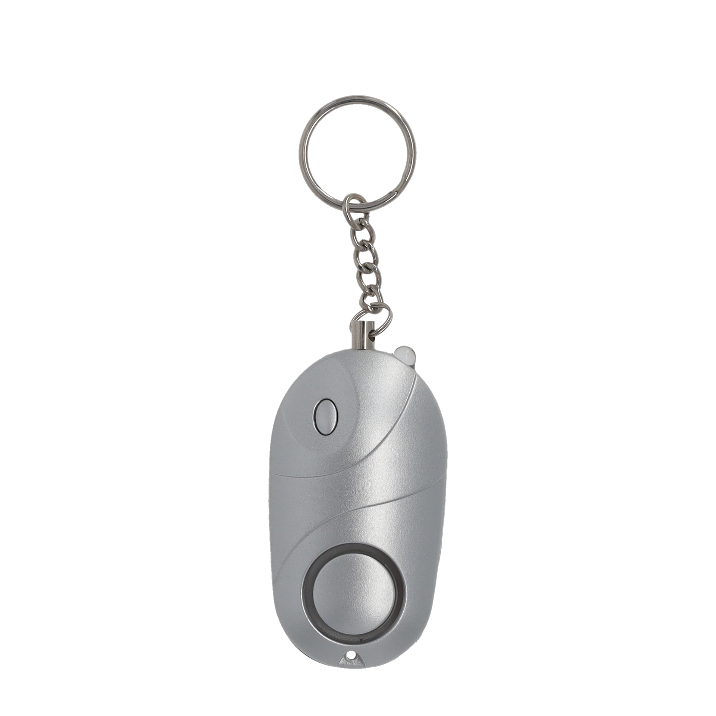 Mobiler Taschen Alarm (135db) Personen Alarmanlage Alarmsirene mit LED und Schlüssel Anhänger - Silber
