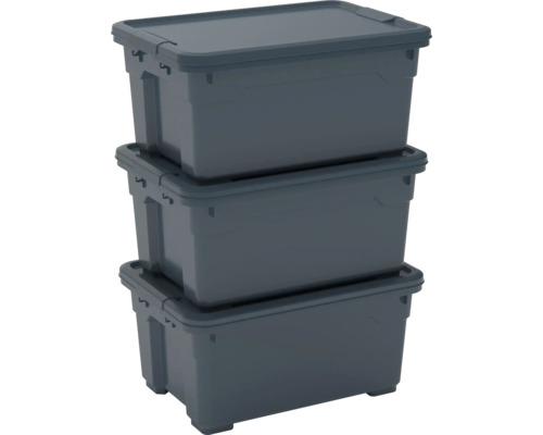 Kunststof box DIRK XS 12 l antraciet 255x170x370 mm met deksel set van 3