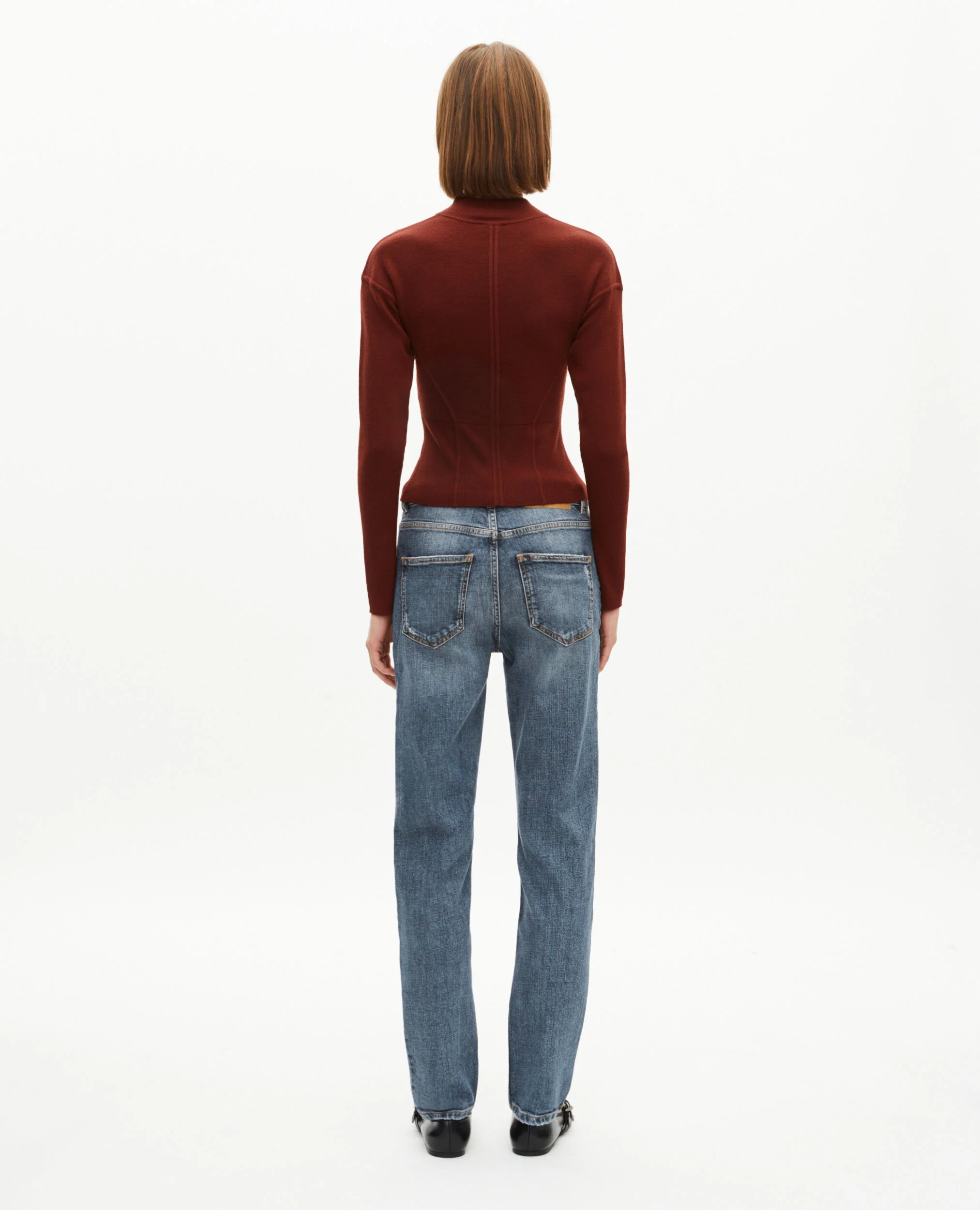 Cardigan à zip en laine mélangée bordeaux