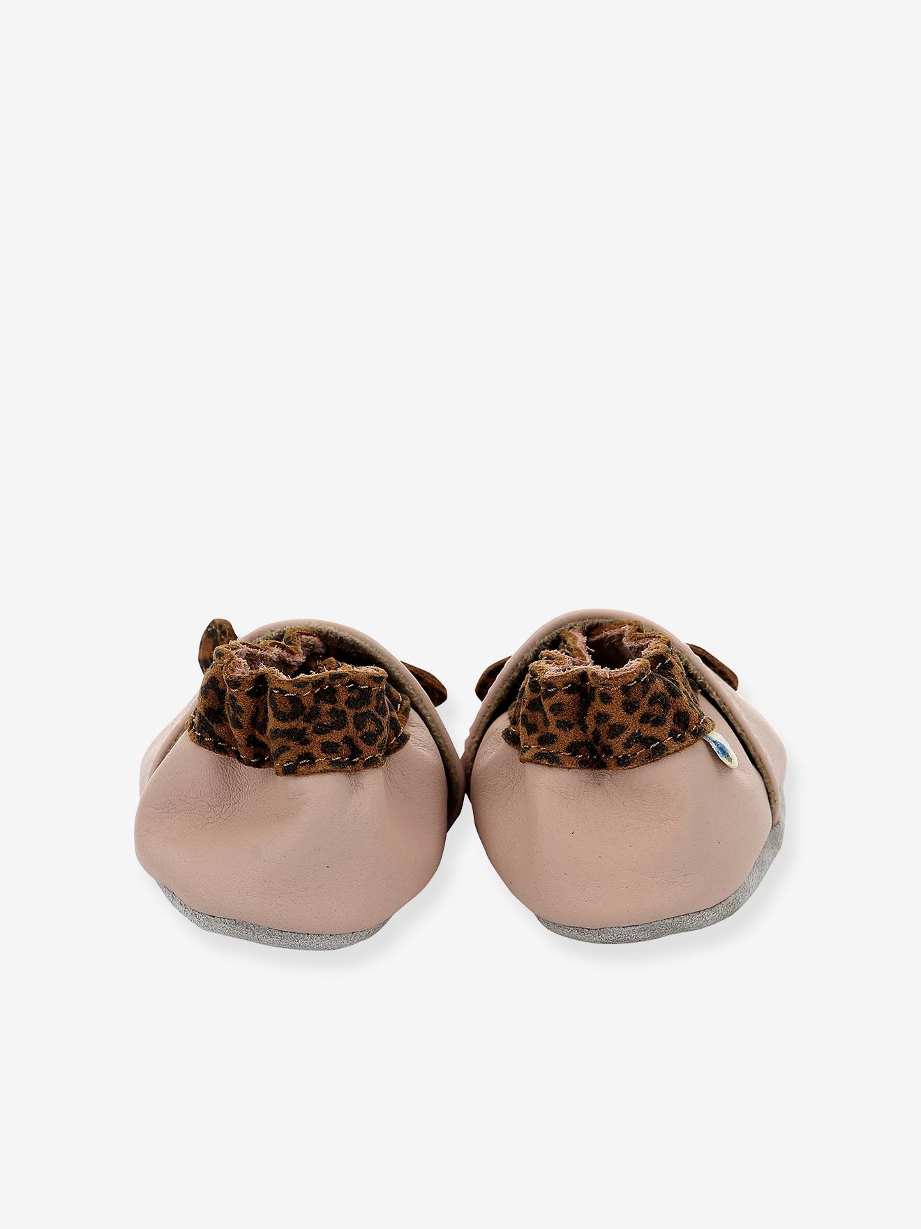 Pantufas de couro leve ROBEEZ© Leo Mouse, rosa bebê