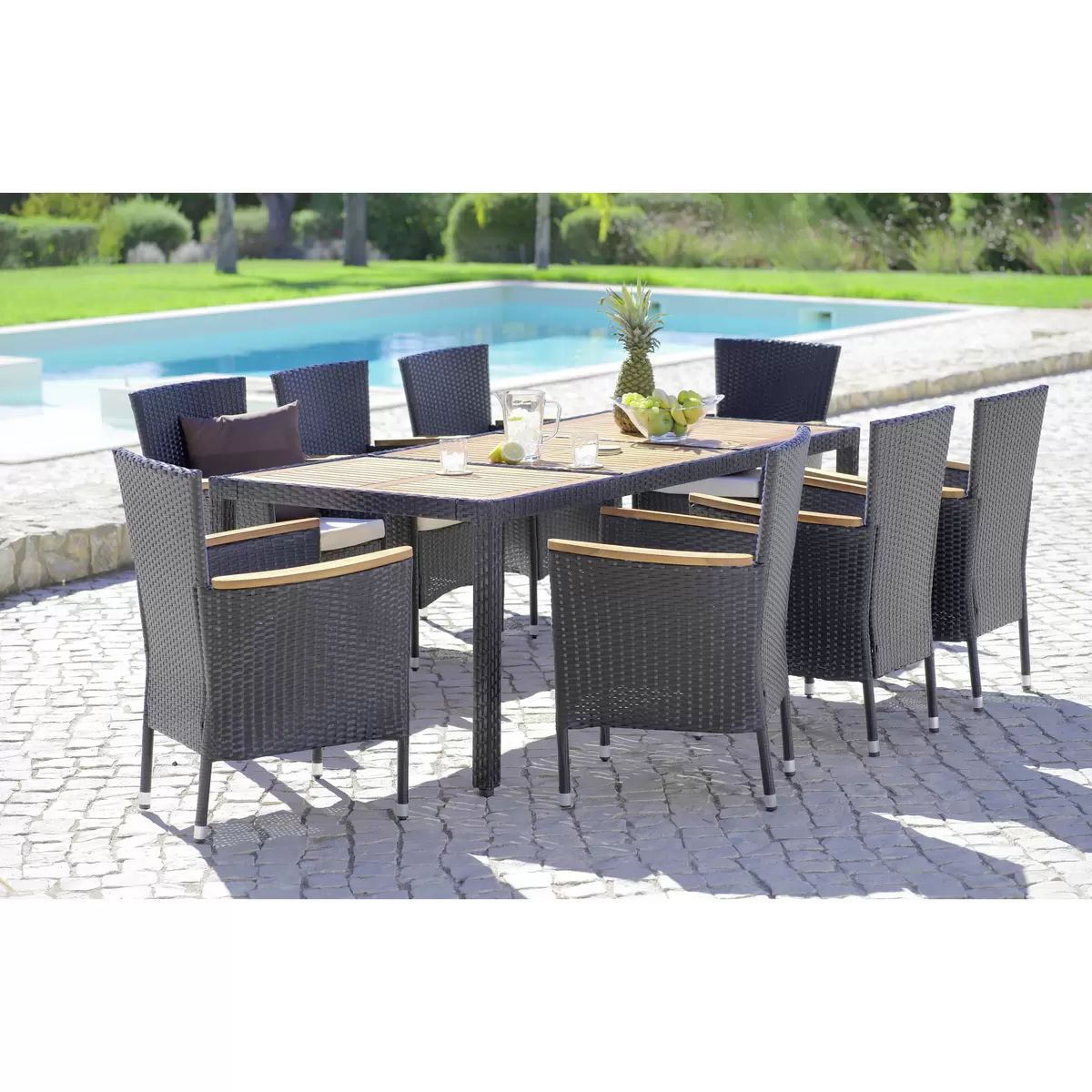 James Wood Gartengarnitur Moa 9-Teilig schwarz,beige,braun