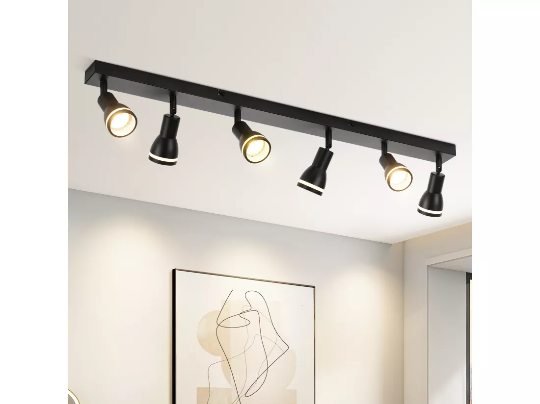 NETTLIFE Plafonnier 6 Spots Noir : Plafonnier Métal GU10 Spots Pivotant Intérieur pour cuisine bureau salon chambre à coucher, Sans ampoules