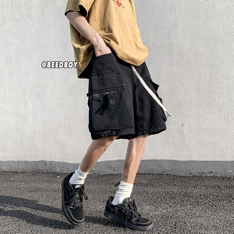Kimeya - Effen cargoshorts met trekkoordtaille