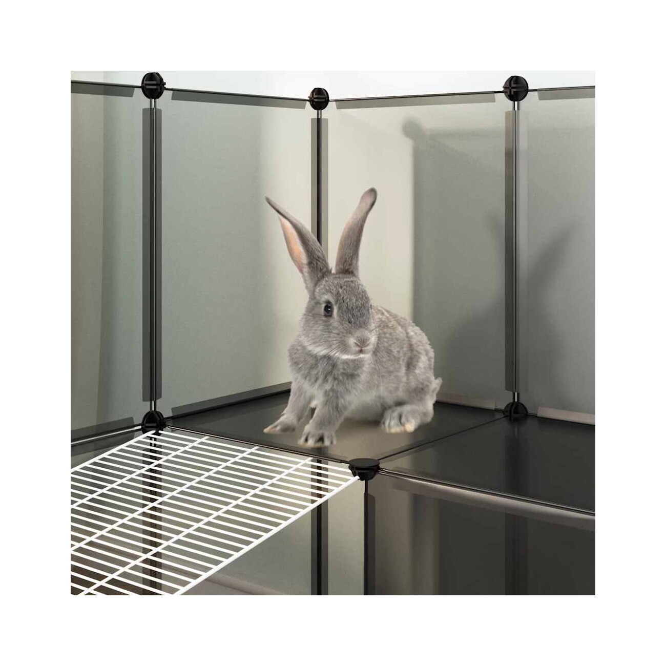 VidaXL Kleintierkäfig PP Stahl Freigehege Transparent/Schwarz schwarz 1,42 m, 74 cm, 93 cm