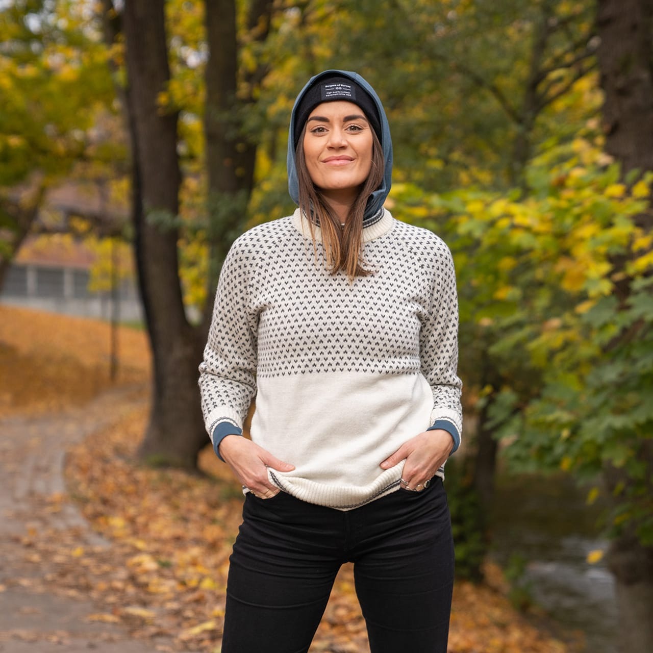 Alvdal Wool Jumper Dame Vanilla White/Solid Dark Grey