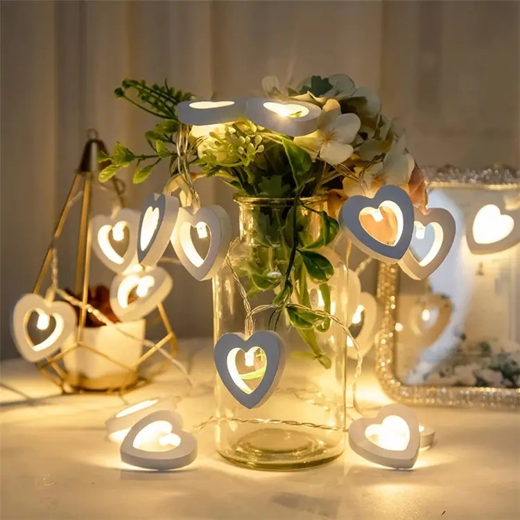 (1.2m) 10 LED's Romantische Holz Party Deko Lichterkette Herz Beleuchtung für Hochzeit / Valentinstag / Hochzeit (Batteriebetrieben) - Warmweiss