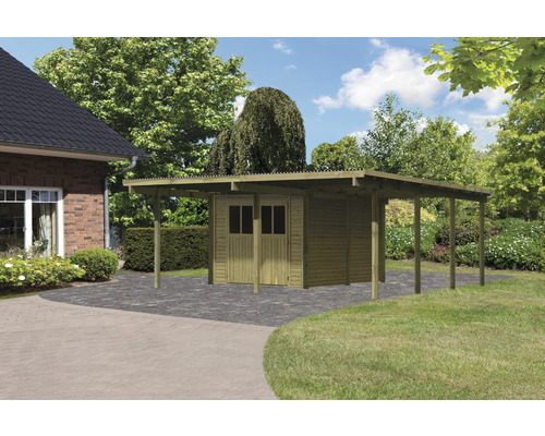 Dubbele carport Karibu Eco 2 met geïntegreerde berging 5,3 m² 527 x 576 cm drukgeïmpregneerd
