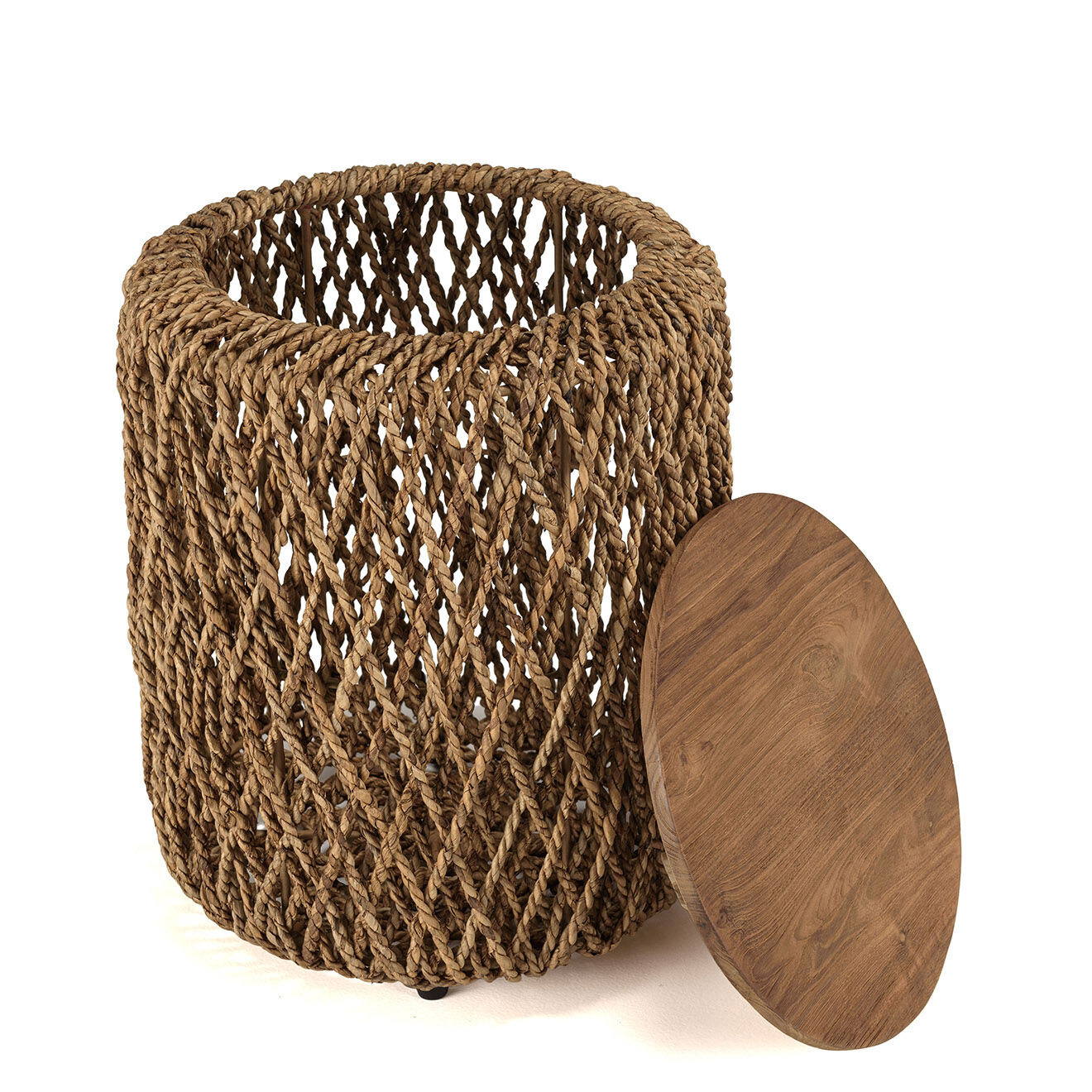 Macabane Table d'appoint ronde en tissage de fibre de cocotier Sixtine bois - 38x38x46.5 cm