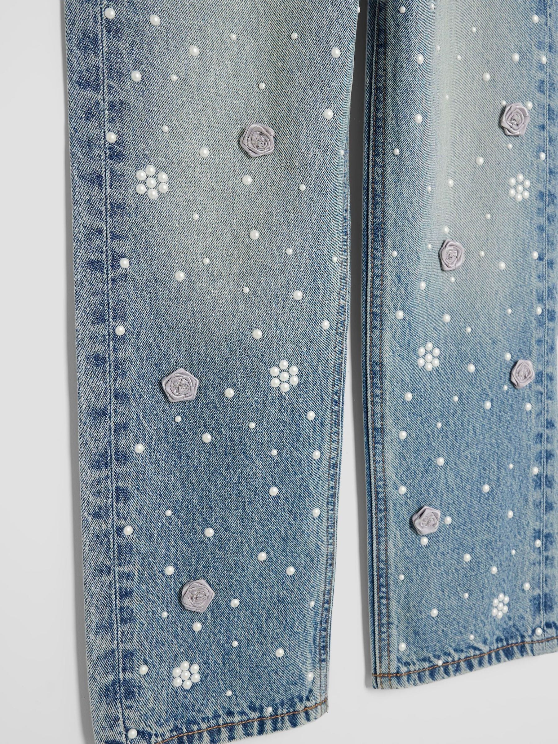 River Island Girls Pearl Flower Print Straight Jeans