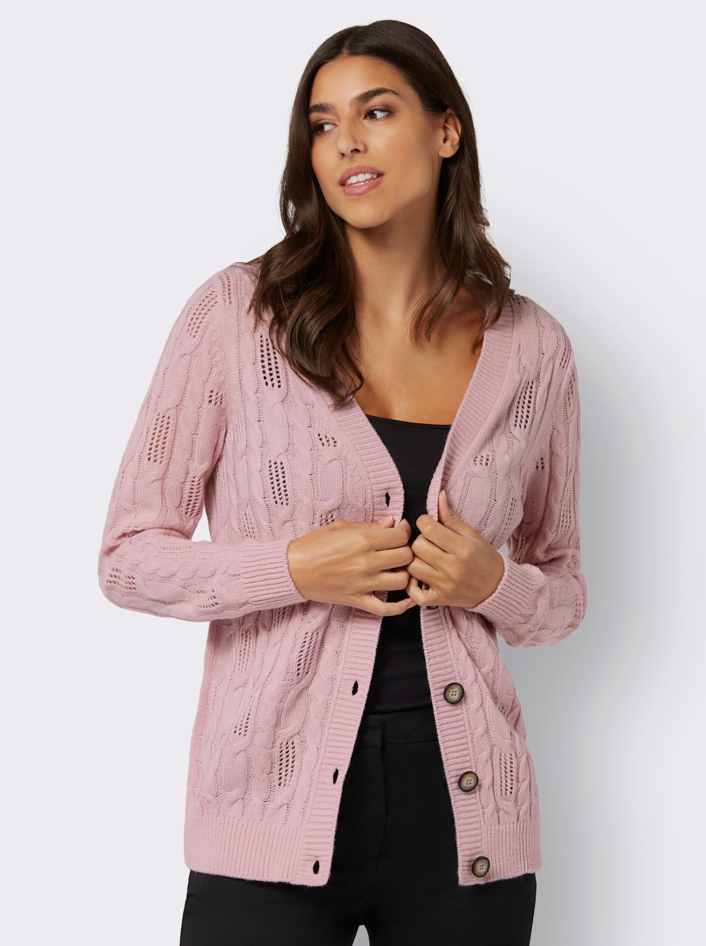 Strickjacke mit Ajour- und Zopfmuster