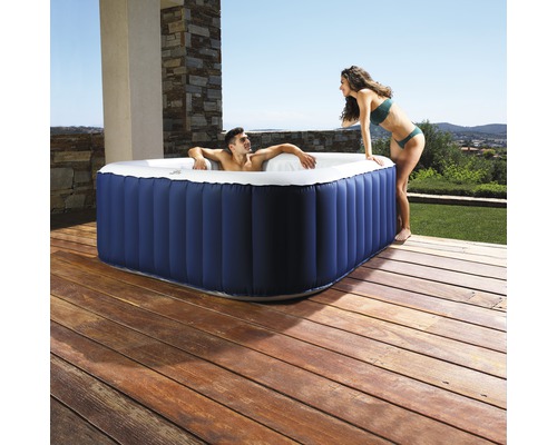 Opblaasbare hottub SQUARE NAVY Plug & Play voor maximaal 4 personen met filtersysteem, desinfectietechnologie, hottub-blazer, automatische uitschakel-/stand-byfunctie en timerfunctie, blauw