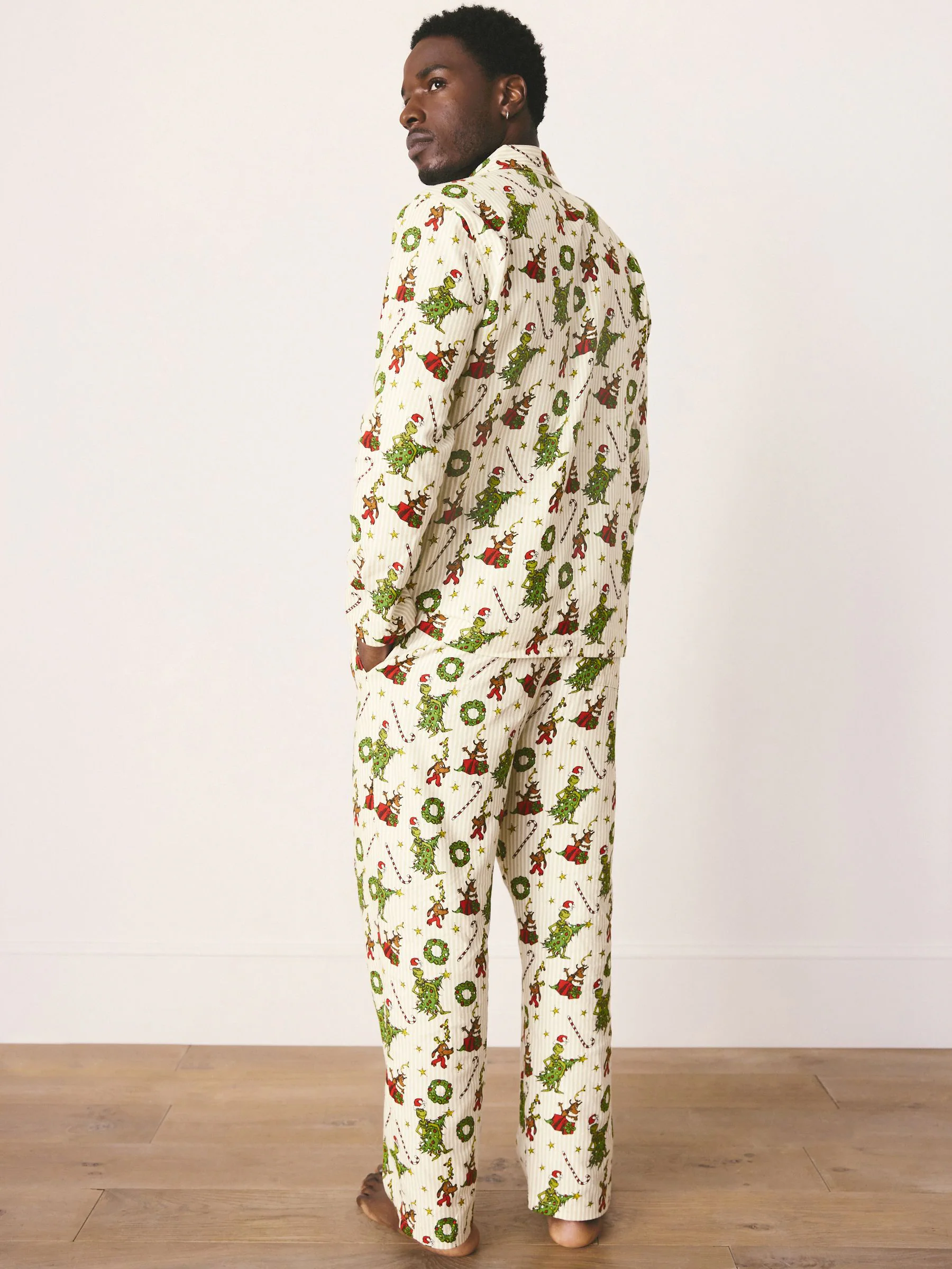 Crème - Grinch Bijpassende Familie Kerstmis Pyjama's met Knoopsluiting