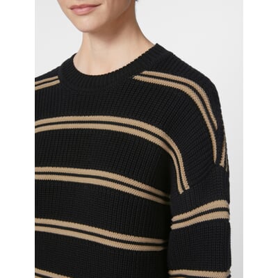 Damen-Baumwollpullover, Schwarz-Beige