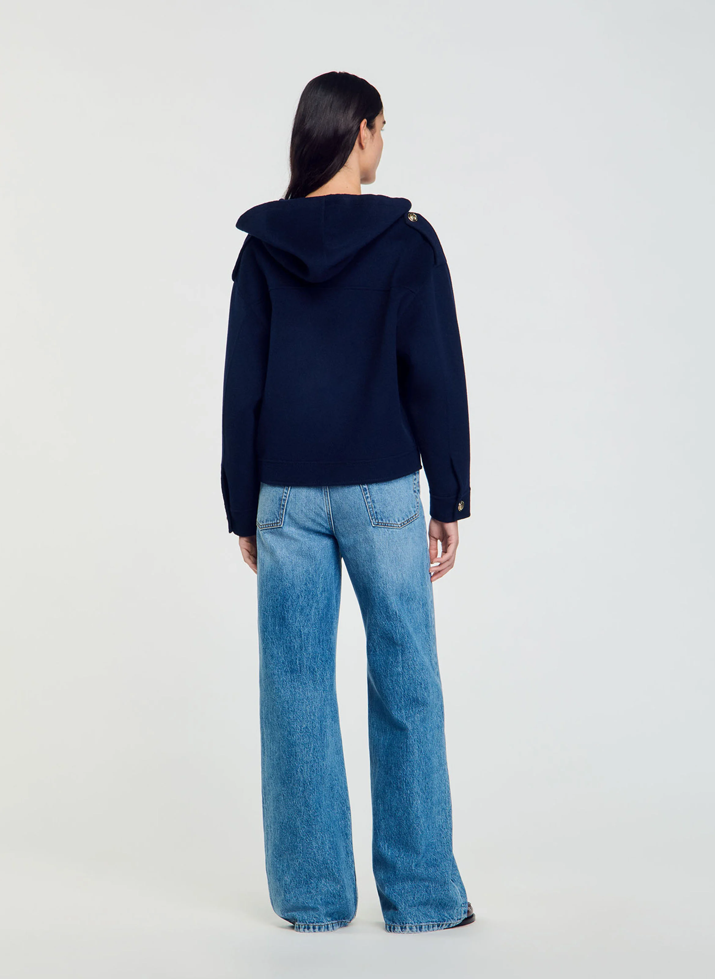 Blouson droit en laine | Bleu