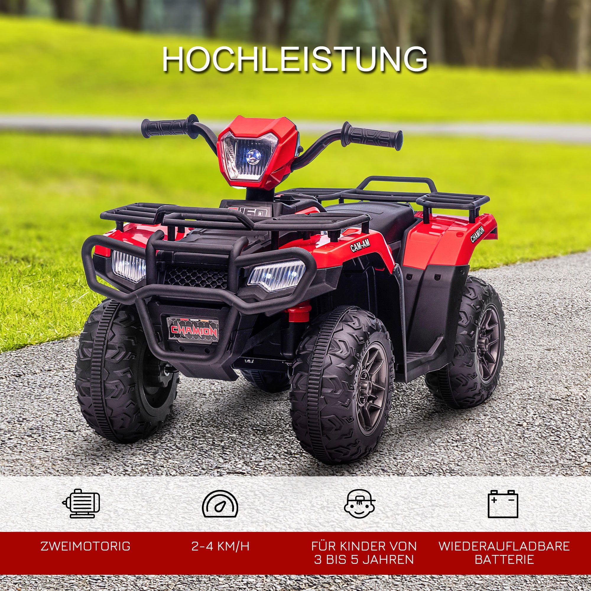 Quadriciclo elétrico infantil HOMCOM, velocidade máxima de 4 km/h, motocicleta infantil, preto + vermelho, capacidade de carga de 25 kg (1 unidade), 88 cm (C) x 45 cm (L) x 50 cm (A)