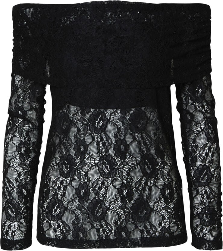 Selected Femme SLFMISTA LS T-NECK REVERSIBLE LACE Sort