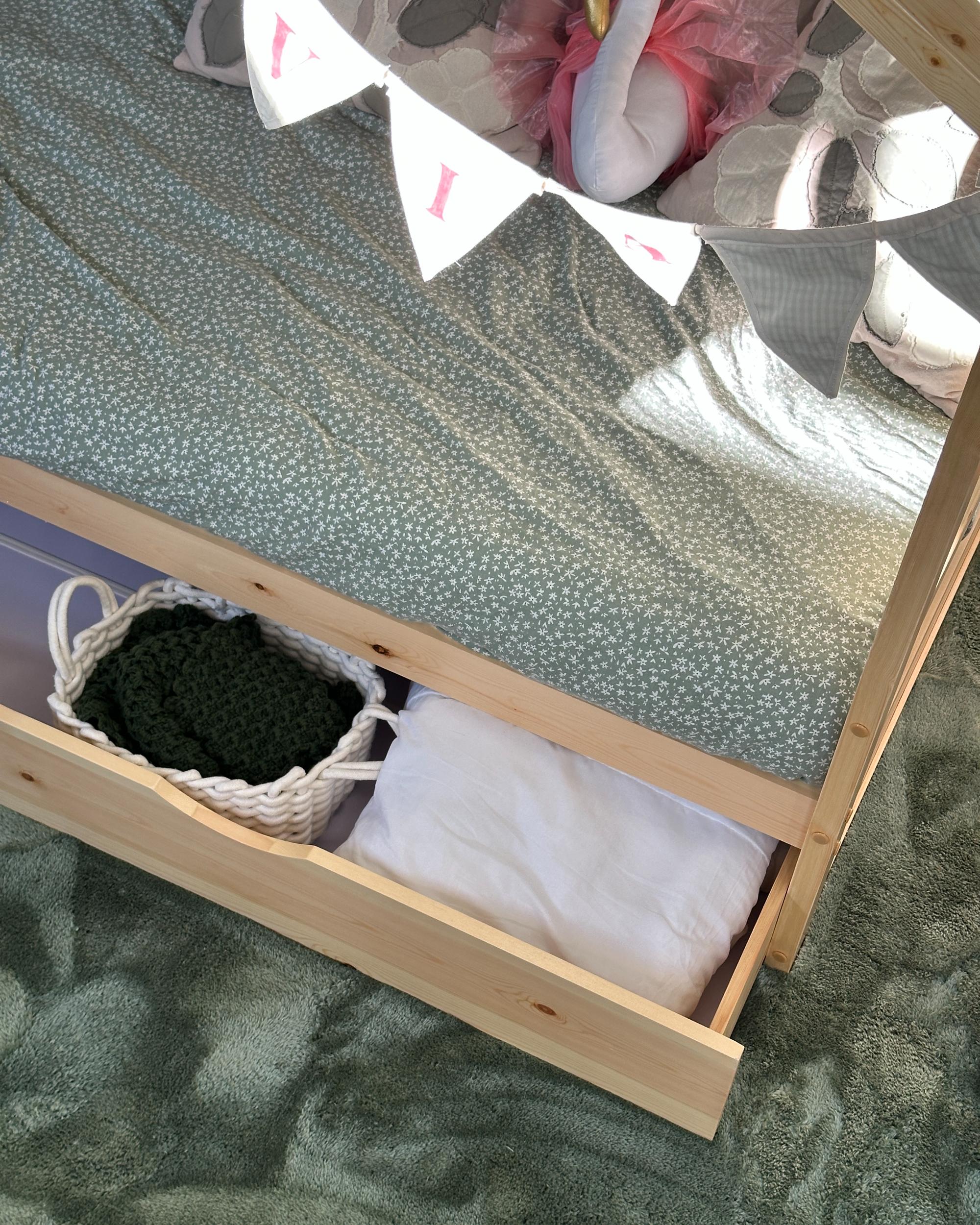 Kinderbed Huis Dennenhout ORGEVAL 90 x 200 cm met opbergruimte Lichtbruin