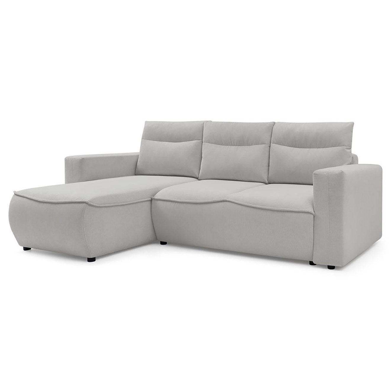 Bobochic Canapé d'angle gauche convertible coffre jasmin velours côtelé gris clair - 256x158x90 cm