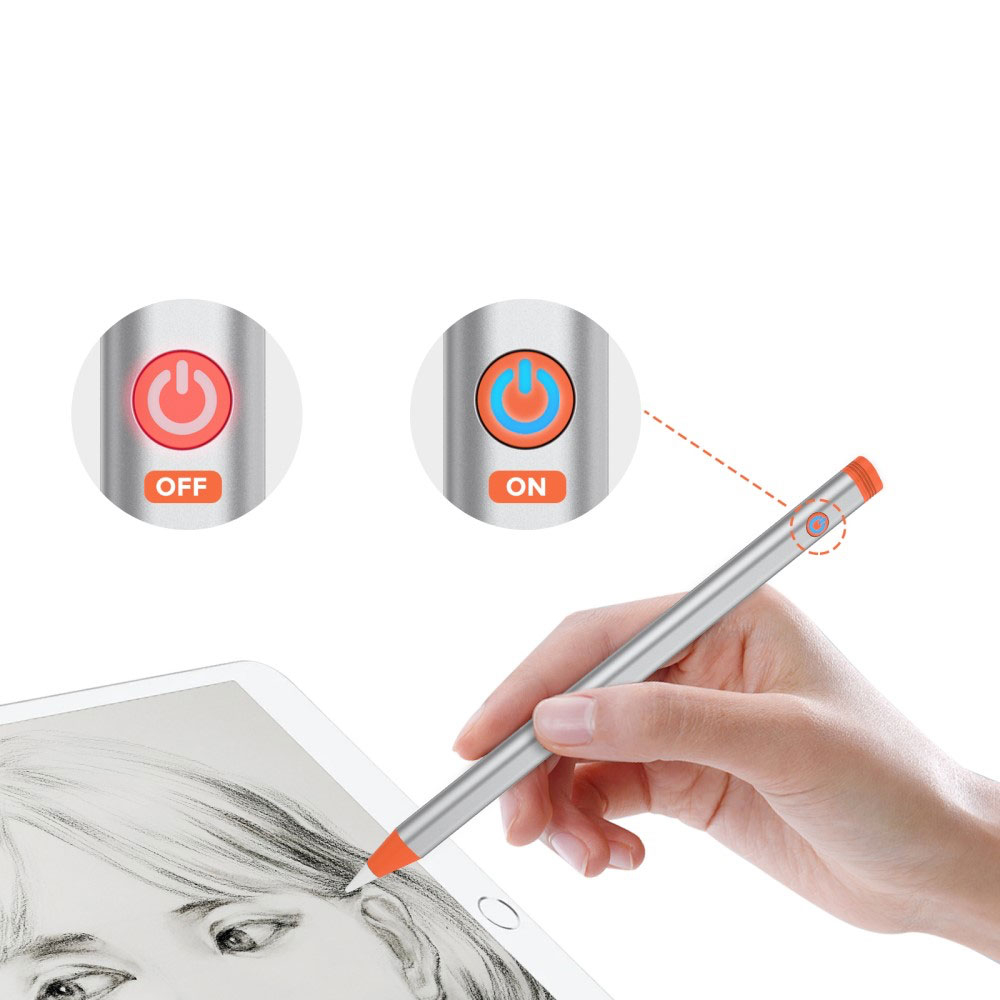 Aluminium Stylus Touch Pen mit dicker und dünner Silikon Spitze (IOS) - Grau / Orange