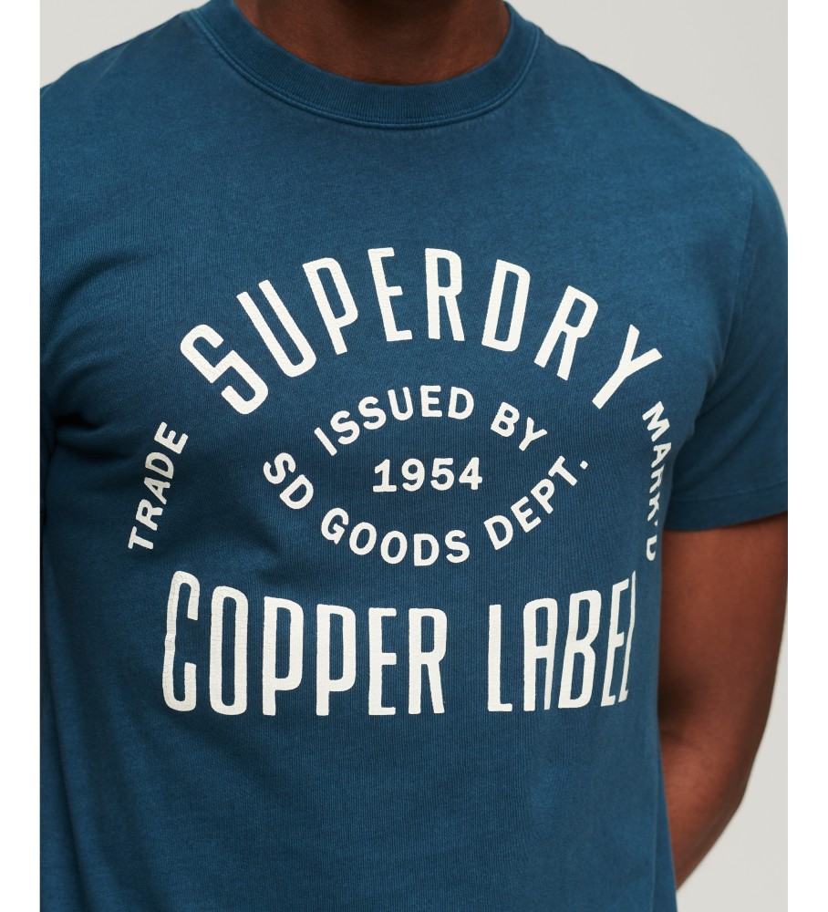 Camiseta Superdry Vintage de Algodão Orgânico, Coleção Copper Label, Azul