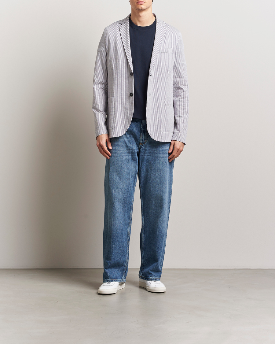 Harris Wharf London Coolmax Striped Seersucker Blazer Grey/White