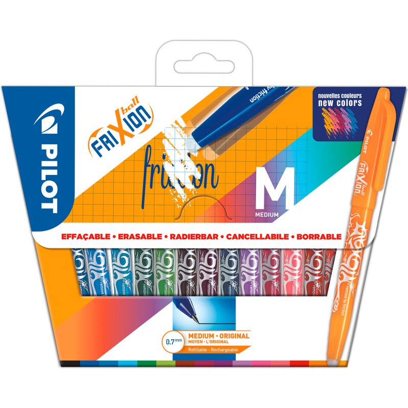 Stylo roller Pilot FriXion Ball effaçable à capuchon pointe 0,7 mm - Pochette de 15