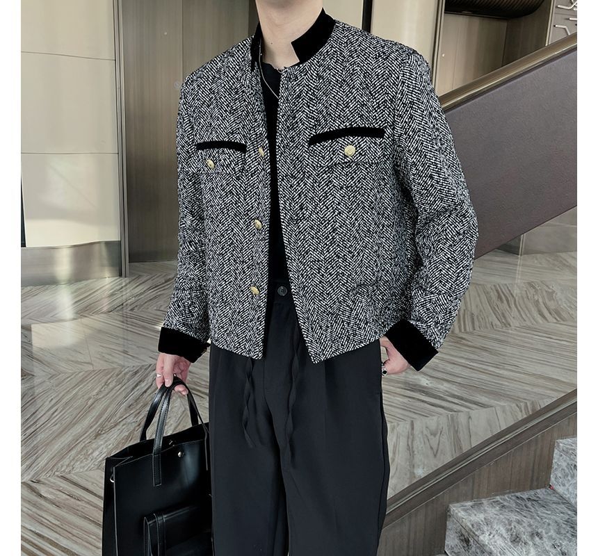 Freehop - Tweed cropped jack met opstaande kraag en rits
