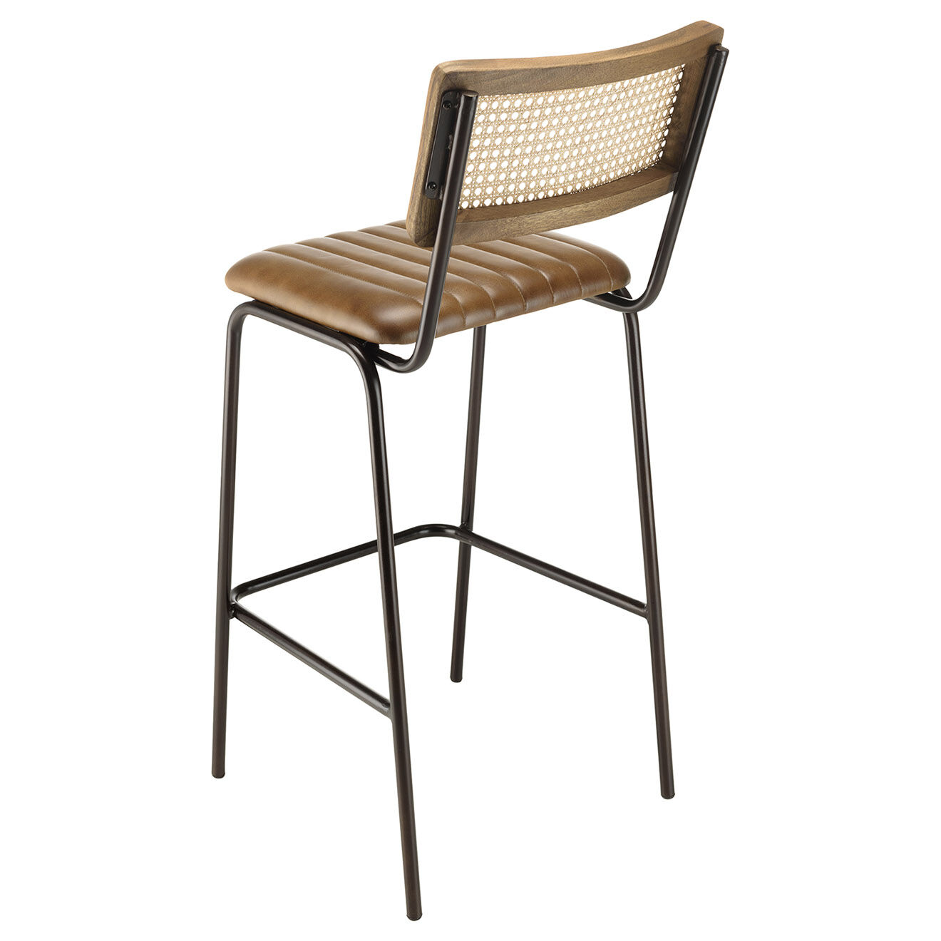 Macabane 2 Tabourets de bar assise matelassée en Cuir rotin/noir - 45x55x104 cm