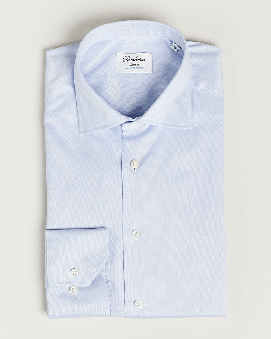 Stenströms Slimline Twofold Stretch Shirt Light Blue