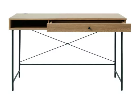 Rinto - Bureau 1 tiroir 1 niche en bois et métal L120cm - Bois clair