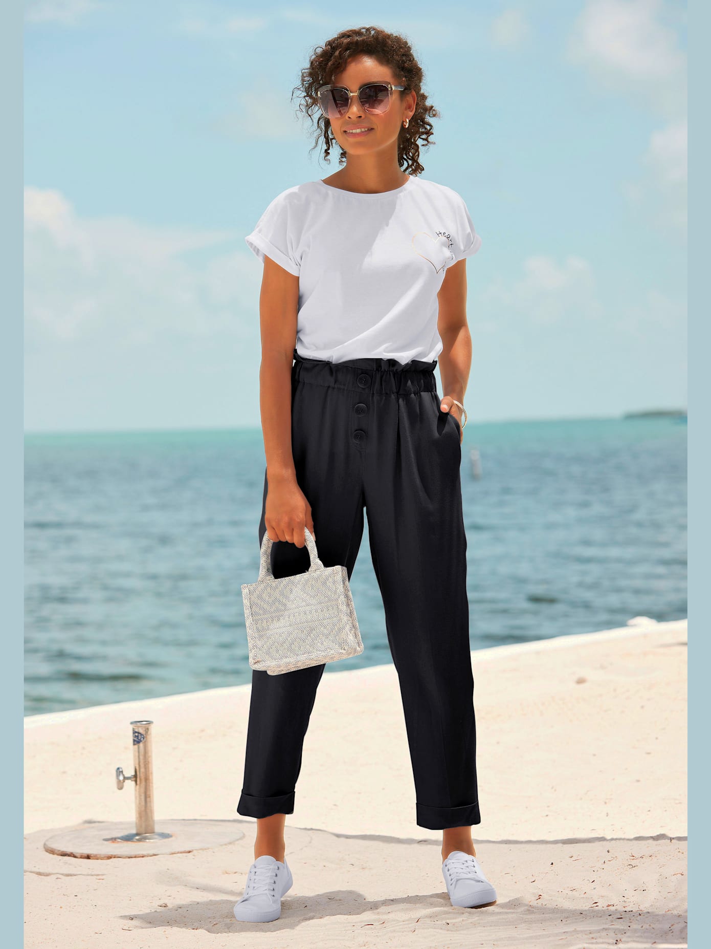 Pantalon paperbag léger avec ceinture élastique