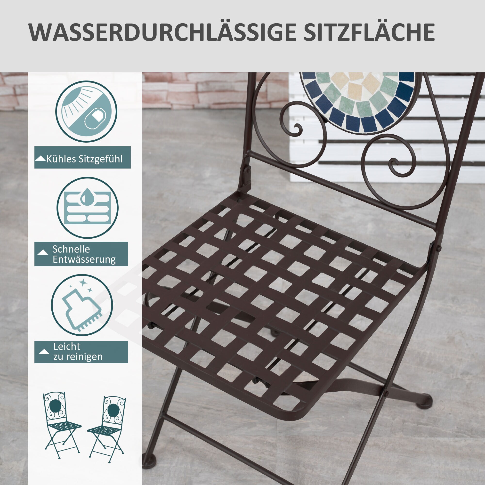 Outsunny Garten-Bistroset mit Metallrahmen bunt 61L x 61B x 71,5H cm