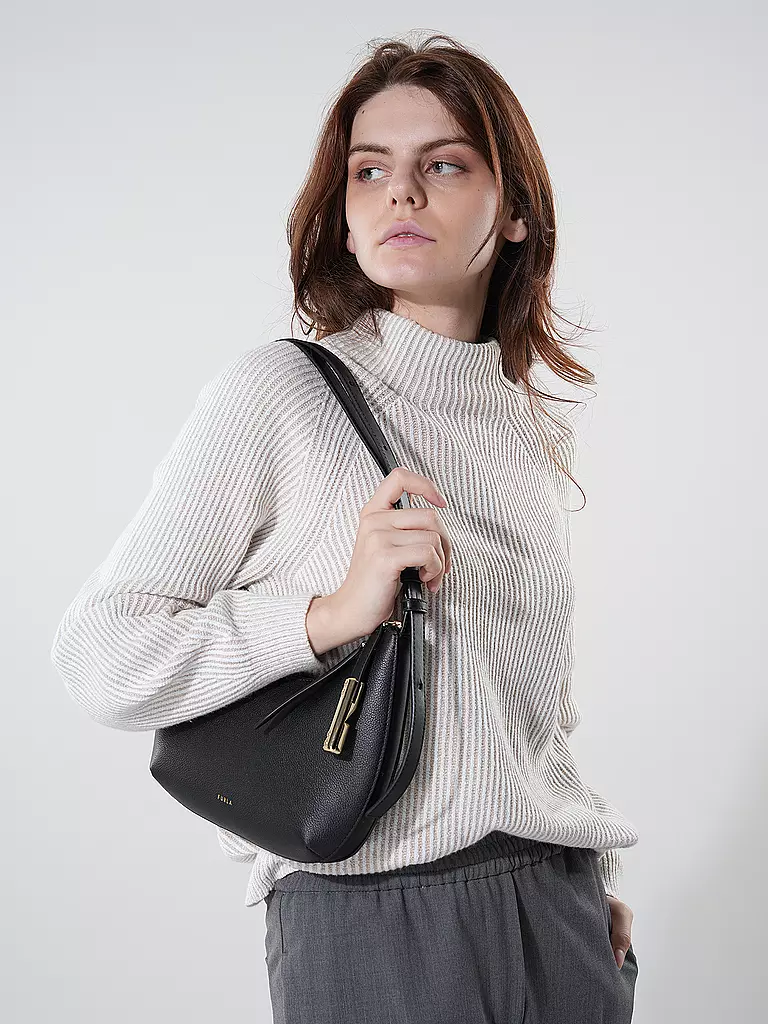 FURLA Ledertasche - Schultertasche GOCCIA Small schwarz