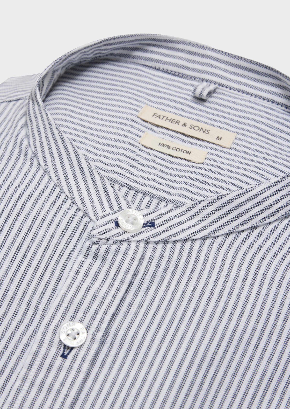 Chemise sport Slim en pinpoint de coton blanc à rayures bleu jeans à col officier
