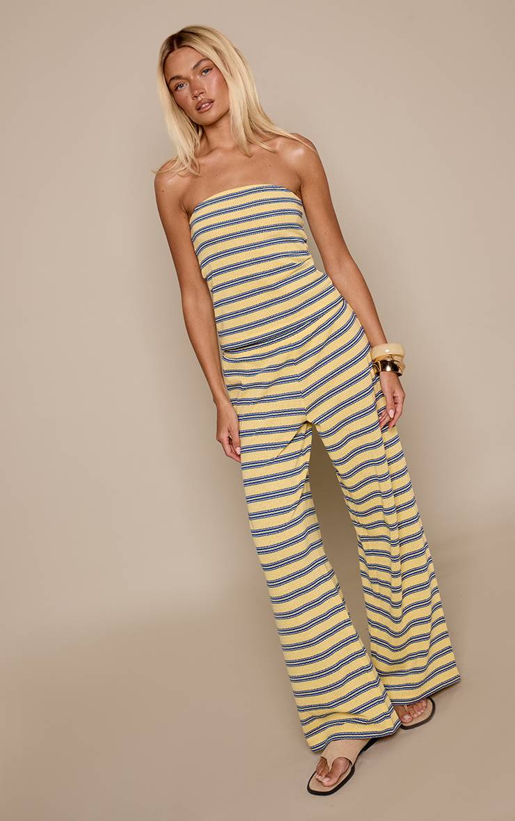 Jaune Ensemble Coordonné Pantalon Texturé En Coton À Rayures