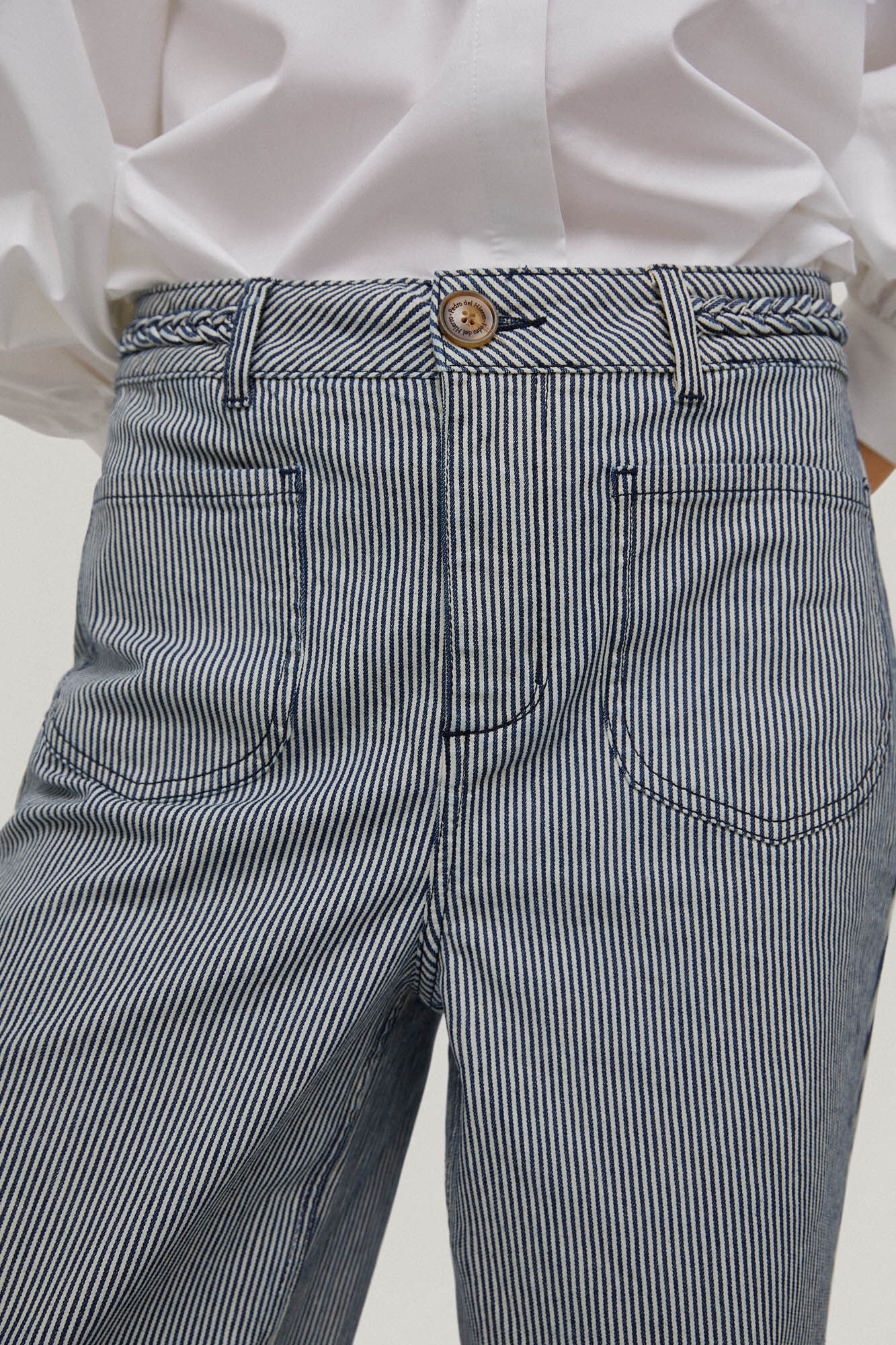 Calça jeans listrada de boca larga - Azul