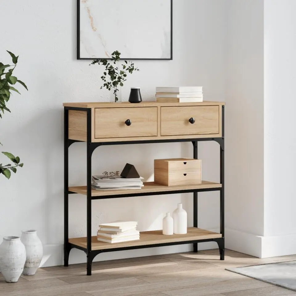 vidaXL - Wandtafel met 2 lades 2 schappen - Sonoma eiken - Hout - 72.5x25x75 cm