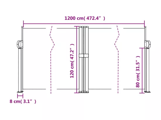 Auvent latéral rétractable beige 120x1200 cm